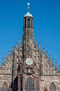 The western façade of the Church of Our Lady in the old town of Nuremberg, Middle Franconia,