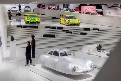 Porsche Museum Stuttgart. The Porsche Type 64, built in 1939, is the forefather of Porsche sports