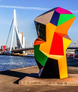 Erasmus Bridge, city panorama, Rotterdam, Netherlands