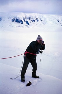 Photographing crevasses, Vatnajökull Glacier, Iceland, 1972 Gudmundur Jonasson travel company