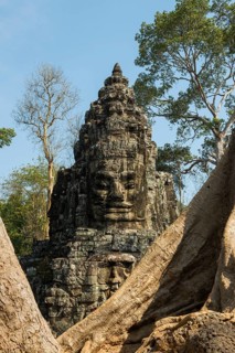 Tor tor with huge faces to Angkor Thom, Angkor Wat, Angkor, UNESCO World Heritage Site, Siem Reap,