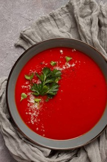 Tomato soup, with herbs and spices, homemade, no people