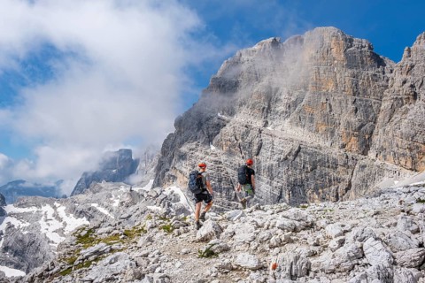 Mountaineers in the mountains, Via Ferrate Benini Via Ferrate, Cima Brenta, Brenta Mountains,