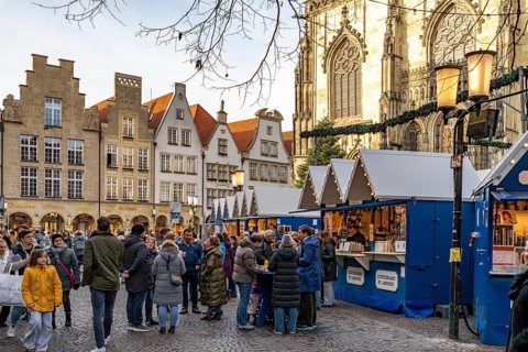 Christmas market Lichtermarkt St. Lamberti in Münster, North Rhine-Westphalia, Germany