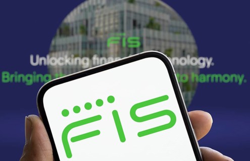 fis logo is displayed on smartphone. Fidelity National Information Services, Inc. is an American