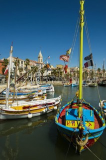 Harbour with historic fishing boats, Sanary-sur-Mer, Provence-Alpes-Côte d'Azur, France