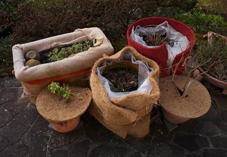 Jute, jute fabric and coconut mat, frost protection, winter protection, plant cover for pot plants,