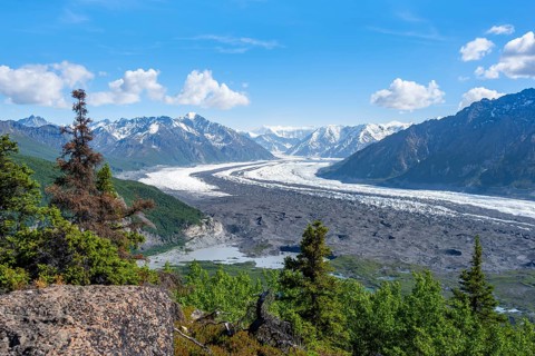 View of impressive mountain landscape with the Matanuska Glacier tongue, Lion's Head, Chugach
