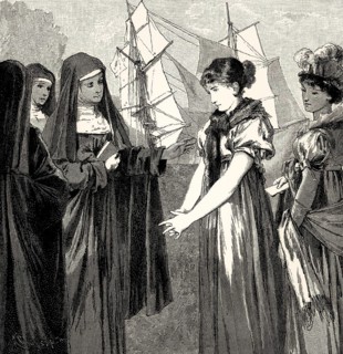 ACT V., SCENE IV., Abbess, Two Nuns, scene from THE NATURAL DAUGHTER, DIE NATÜRLICHE TOCHTER, by