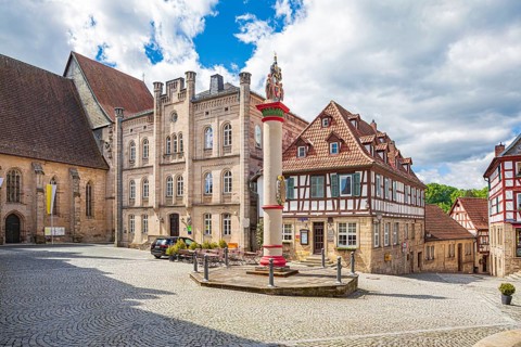 Melchior-Otto-Platz with column of honour in Kronach, Germany