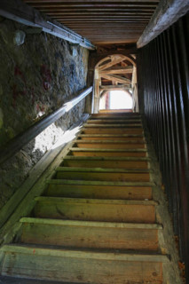 Geistersteigle at Gomaringen Castle, staircase, wooden steps to the former parsonage of Johann