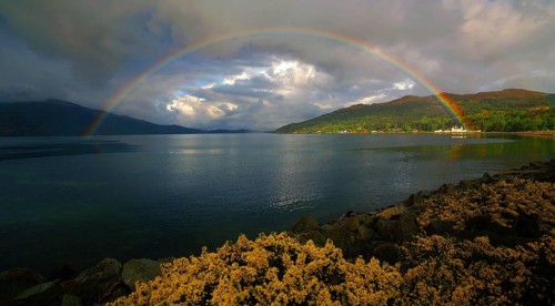 Europe, Scotland, Great Britain, England, landscape, Loch Duich with rainbow, Dornie