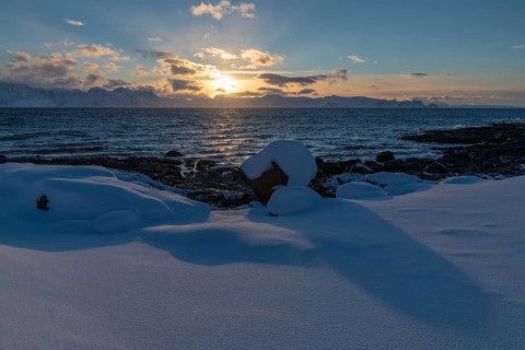 View from Söröya across the Norwegian Sea to Loppa, Finnmark, Norway, February 2019