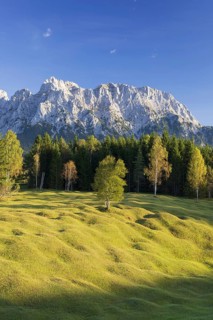 Hummock meadows between Mittenwald and Krün, Werdenfelser Land, with the Karwendel mountains