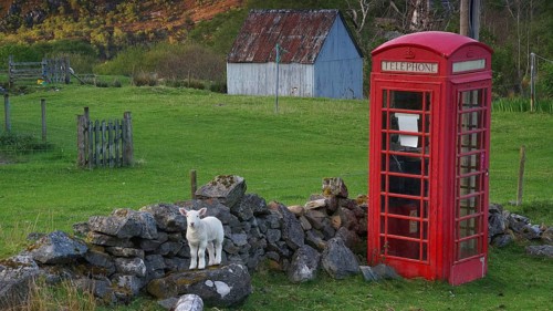 Europe, Scotland, Great Britain, England, landscape, Red Phone Box, Highlands