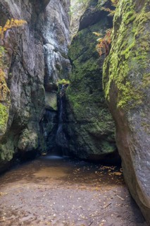 Little waterfall at Adršpach-Teplice Rocks on a sunny day in autumn, Dolní Adršpach, 549 57