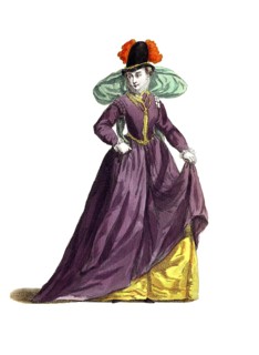 Historical clothing, fashion in the course of time, traditional costume of a noble woman from