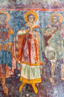 Religious mural inside Greek Orthodox church of Saint Mary, or Panagia Monastery, Dhermi, Albania
