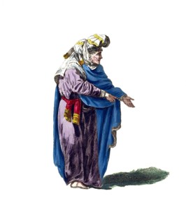 Historical clothing, fashion in the course of time, clothing of a Russian fortune teller in 1764,