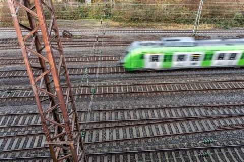 S-Bahn train on the route east, in front of Essen main station, regional transport in North