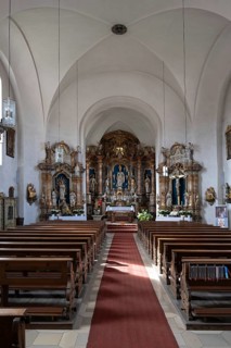 Interior with altar of the baroque church of St Kilian, Pretzfeld, Upper Franconia, Bavaria,