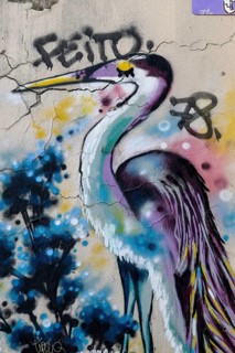 Graffito of a stork on a house wall, Strasbourg, Département Bas-Rhin, Alsace, France