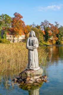 Sculpture The beautiful nun, granite figure of the Cistercian nun Amelie, Wutzsee, Lindow (Mark),