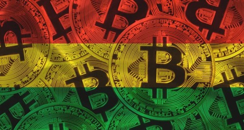 Golden bitcoin coins on Bolivia flag background. Bitcoin coins on Bolivia flag background