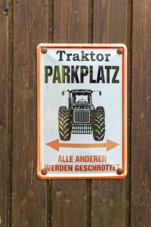 Tractor car park sign, All others will be scrapped, Saxony, Germany