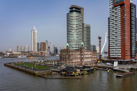 Kop van Zuid, Wilhelminapier, skyscrapers on the Nieuwe Maas, skyline of the city center, Holland