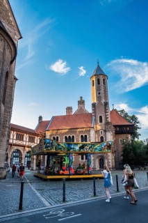 Children's carousel in front of Dankwarderode Castle, Brunswick, Lower Saxony, Germany