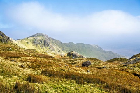 Pyg Track over Llyn Llydaw lake, Pen-y-Pass, mountain pass, Snowdonia, Gwynedd, north-west Wales,