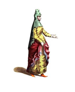 Historical clothing, fashion over time, clothing of an Italian lady in 1626, digitally restored