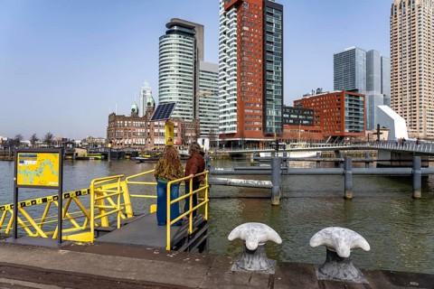 Kop van Zuid, Wilhelminapier, skyscrapers on the Nieuwe Maas, skyline of the city center, Rijnhaven