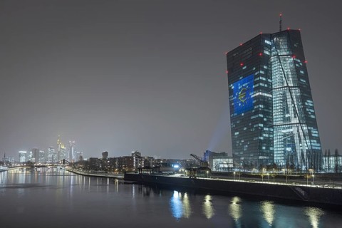 The façade of the European Central Bank (ECB) in Frankfurt am Main will be illuminated with a light