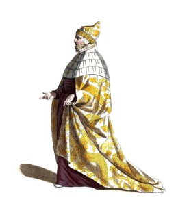 Historical clothing, fashion through the ages, clothing of the Doge of Venice, around 1750, Italy,