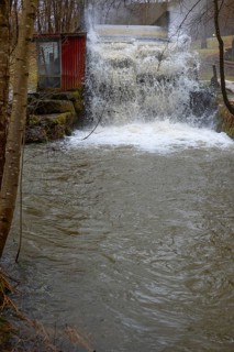 Waterwheel driven by floods, Egloffstein, Upper Franconia, Bavaria, Germany