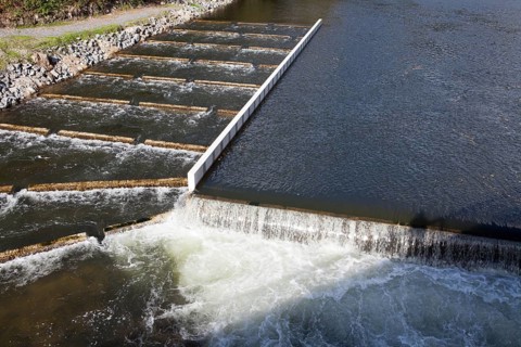 Fishway or fish ladder, Lenne river, Elverlingsen, Sauerland region, Werdohl, North