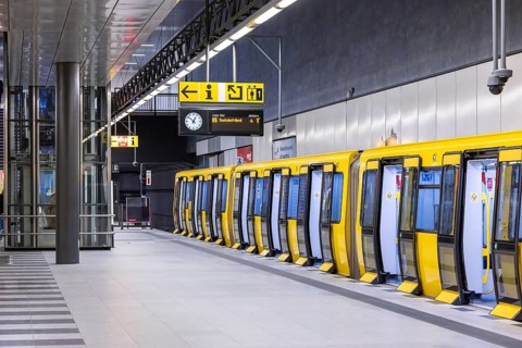 Central railway station subway station on line U5 with subway. Berlin, Germany