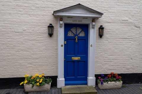 Blue front door, Alcester, England, Great Britain