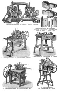 Historical illustration, 19th Century, machines for the production of Printing letters, metal