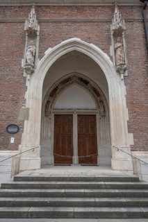 Entrance portal of the Gothic hall church of St Jakob, construction started around 1400, Pfarrplatz