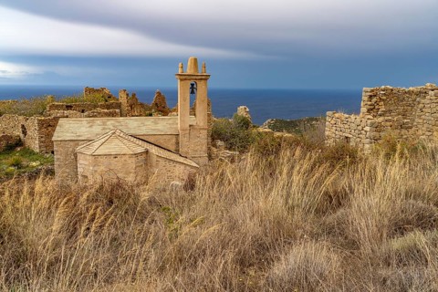 The church of Annunziata in the ruins of the abandoned village of Occi near Lumio, Balagne,
