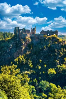 Village of Saint-Remy-de-Biot, the medieval castle in ruins of Chateau Rocher (15th century)