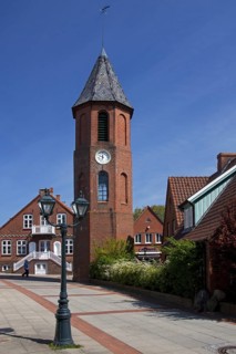 Wyker Glockenturm, Turmuhr, bell tower at Wyk auf Föhr, Schleswig-Holstein, Germany