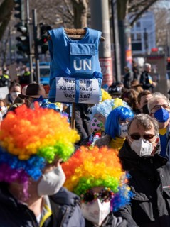 Peace demonstration against the war in Ukraine, instead of the Rose Monday parade in Cologne, with