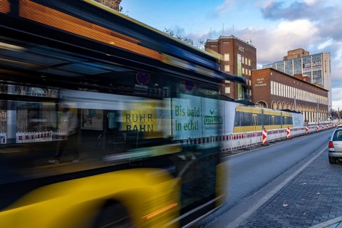 Construction site of the stop at the main train station, for the new city railway, visualization of