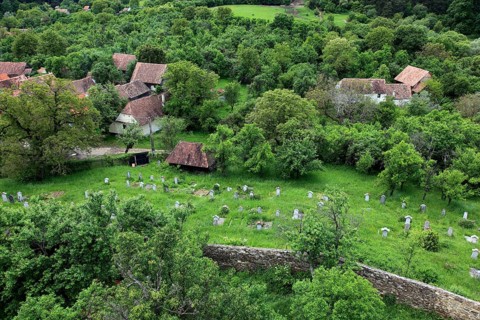 Romania, view from the fortified church of the fortified church and houses of Viscri, German