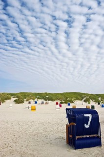 Beach chairs by the sea, Amrum, North Frisian Islands, Schleswig-Holstein, Germany