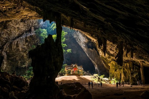 Temple in a stalactite cave, Phraya Nakhon Cave, Khao Sam Roi Yot National Park, Hua Hin, Prachuap